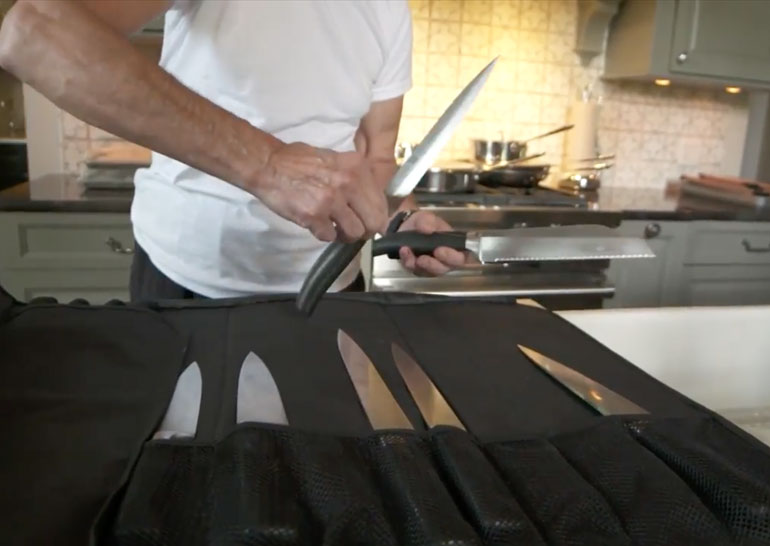 Chef preparing his knives to prep for a MAISON event