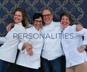MAISON PERSONALITIES. All four chefs hamming it up for a picture against the blue brick wall outside of Marché