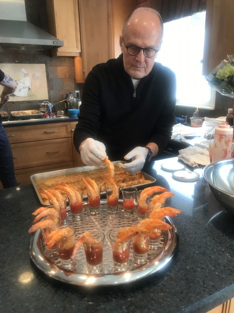 Chef Paul adds the finishing touches to Personal Shrimp Cocktails